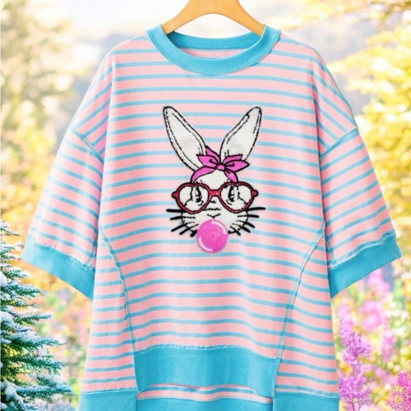 Pink and blue bubble gum bunny oversized top S M L XL 2 XL - Picture 4 of 9